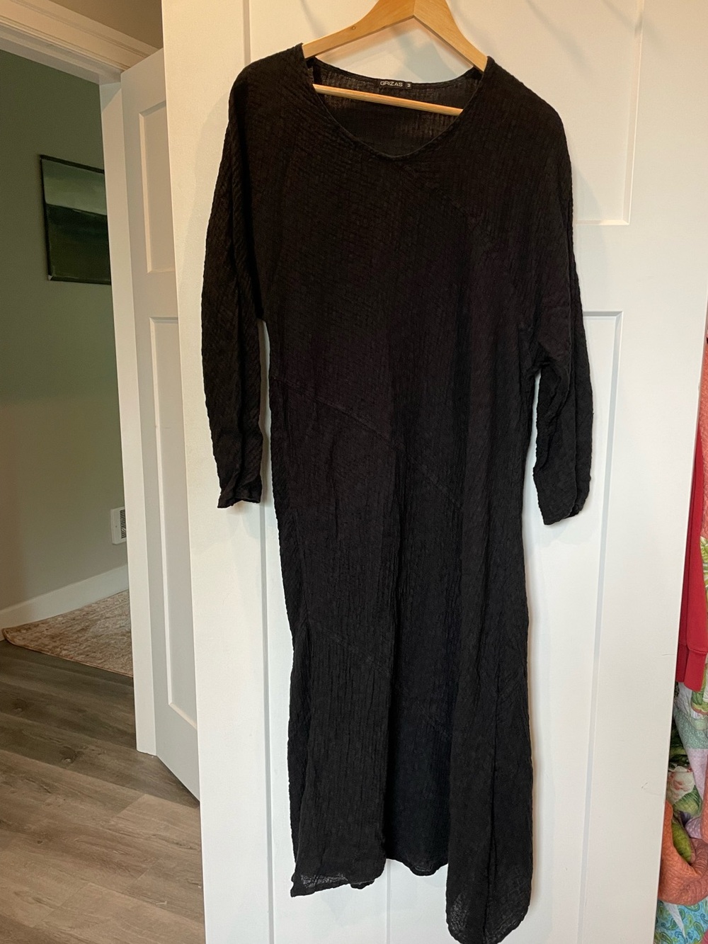 Grizas textured black linen/cotton dress oversized M